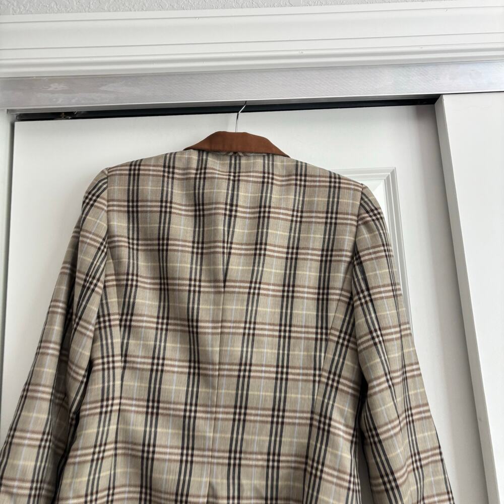 Vintage Liz Claiborne Classic Wool Plaid Tweed Suede Collar Jacket 4 Academic - Picture 2 of 10